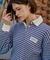 KANDINI Ribbed Stripe Polo Top - Blue