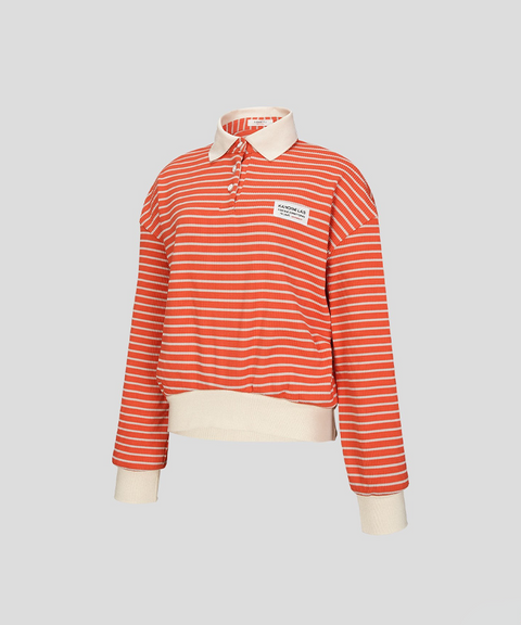 KANDINI Ribbed Stripe Polo Top - Orange