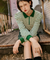 KANDINI Striped Puff Sleeve Zip-up Polo Shirt (Long Sleeve) - Green