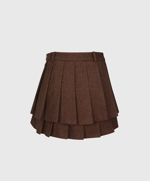 KANDINI Wool Tiered Pleated Skirt - Brown