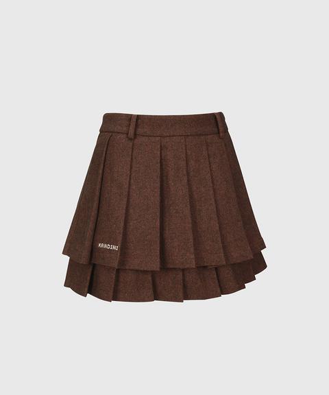 KANDINI Wool Tiered Pleated Skirt - Brown