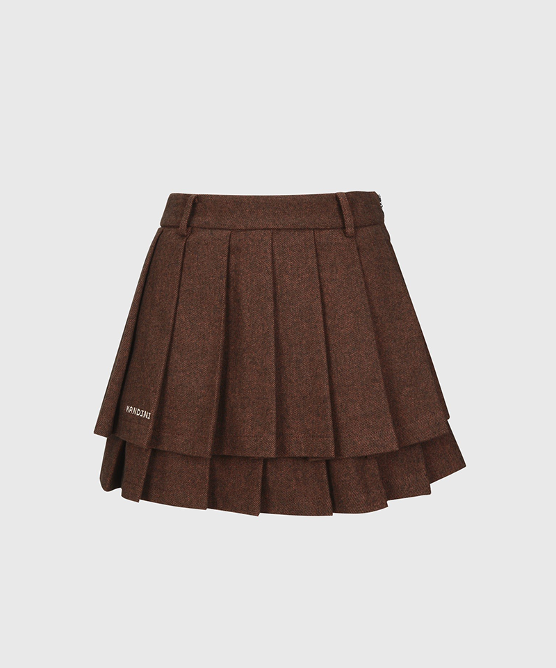 KANDINI Wool Tiered Pleated Skirt - Brown