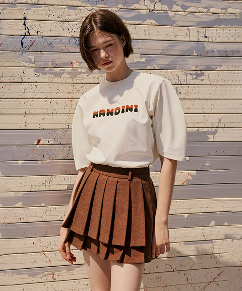 KANDINI Wool Tiered Pleated Skirt - Brown
