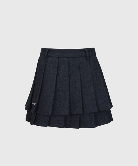 KANDINI Wool Tiered Pleated Skirt - Navy