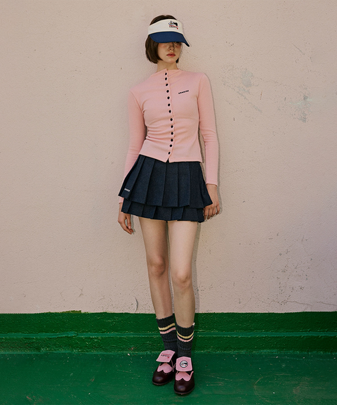 KANDINI Wool Tiered Pleated Skirt - Navy