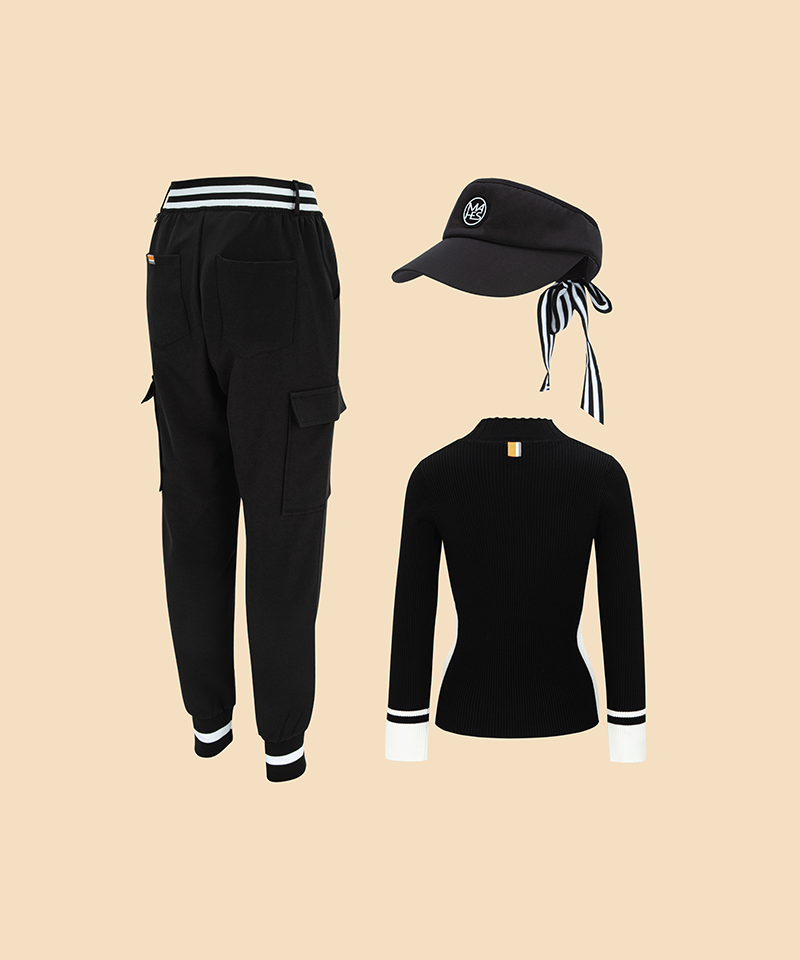 Label Play Black 3 in All-Coordinate Set (Top+Pants+Visor)