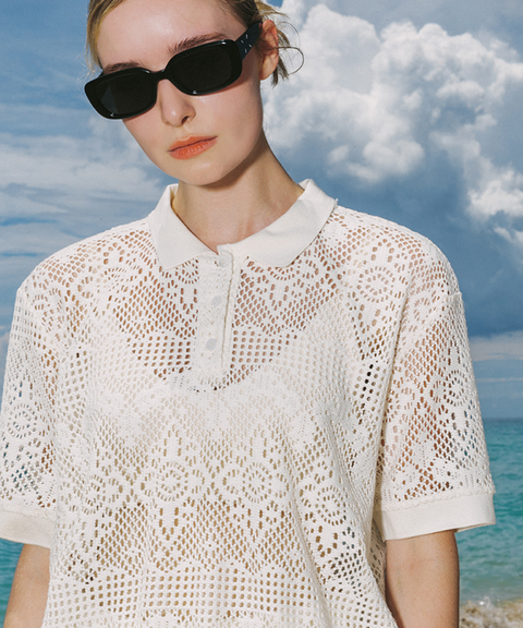 OBER Golf Lace Short Sleeve Set - Ivory