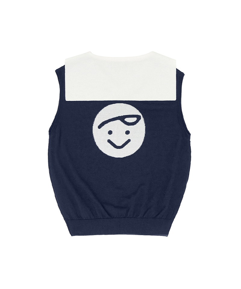 PIV'VEE Giant Smiley Sailor Sleeveless Knit Top - Ocean Navy