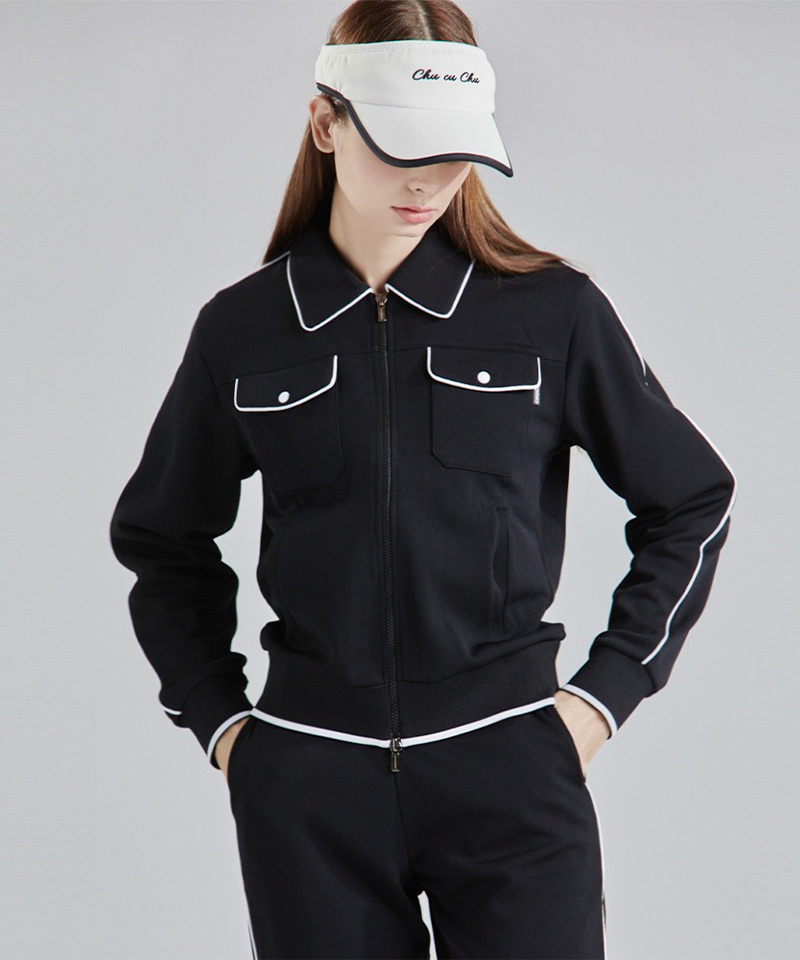 CHUCUCHU Piping Two-Way Zip-Up Jacket - Black
