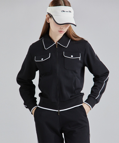 CHUCUCHU Piping Two-Way Zip-Up Jacket - Black