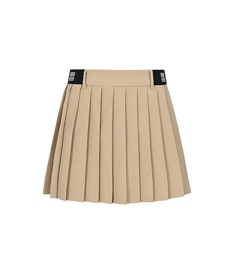 LENUCU Logo Banding Pleated Skirt - Beige