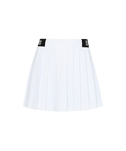 LENUCU Logo Banding Pleated Skirt - White