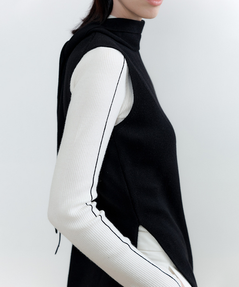 Anell Golf Scarf Slit Cashmere Knit Dress - Black