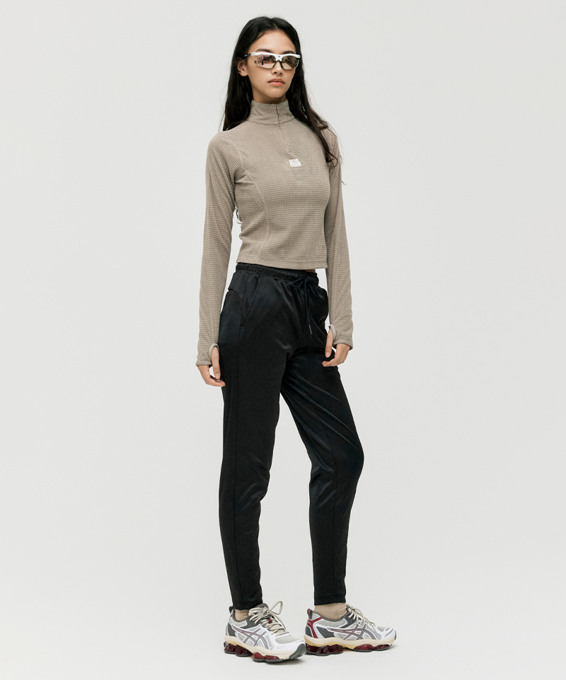 Goal Studio Women's Grid Fleece Quarter Zip-Up Tee - Dark Beige