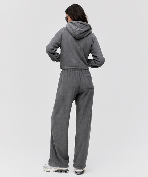 Goal Studio Women's Terry Fleece Cropped Full Zip-Up Hoodie - Charcoal