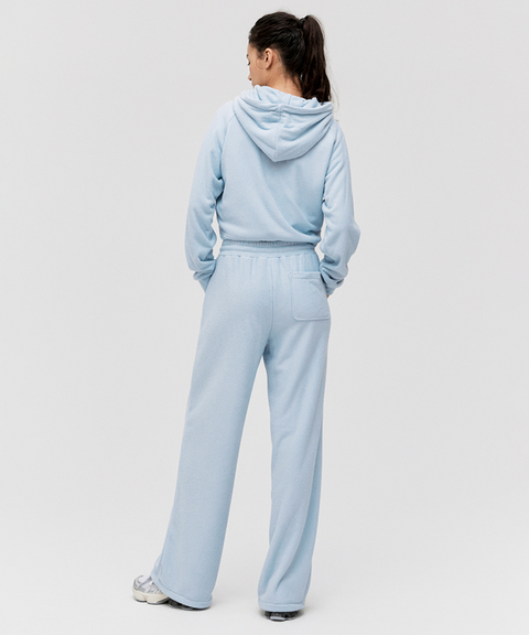 Goal Studio Women's Terry Fleece Cropped Full Zip-Up Hoodie - Sky Blue