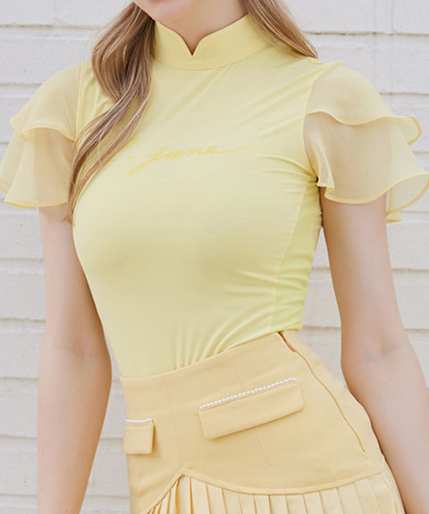 J.Jane Chiffon Sleeve Highneck T-Shirt - Lemon