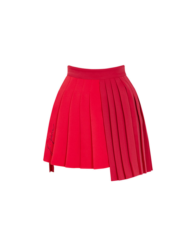 J.Jane Unbalanced Two-tone Pleats Skirt - Rose Red