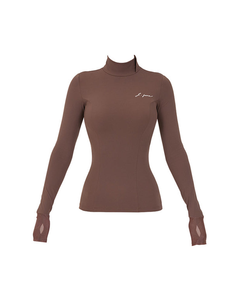 J.Jane Soft Brushed Slim High-Neck T- Shirt - Brown