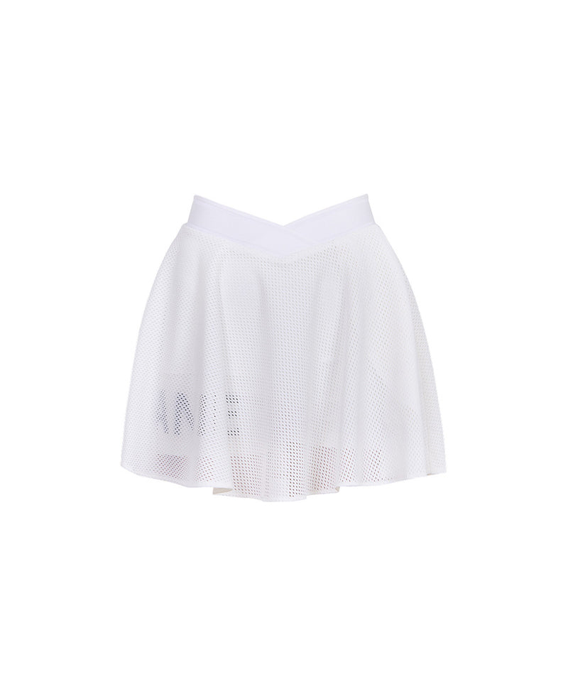 J.Jane V-Band Mesh Flare Skirt - White