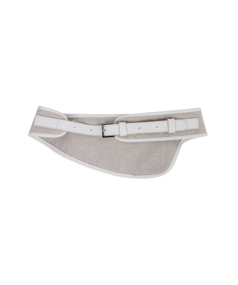 CREVE NINE: Diagonal Pocket Canvas Hip Bag Belt Bag - Beige