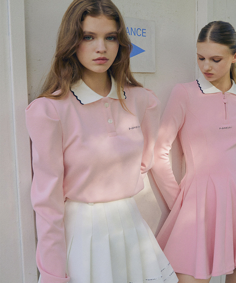 KANDINI Polo shirts with Puff sleeves- Pink