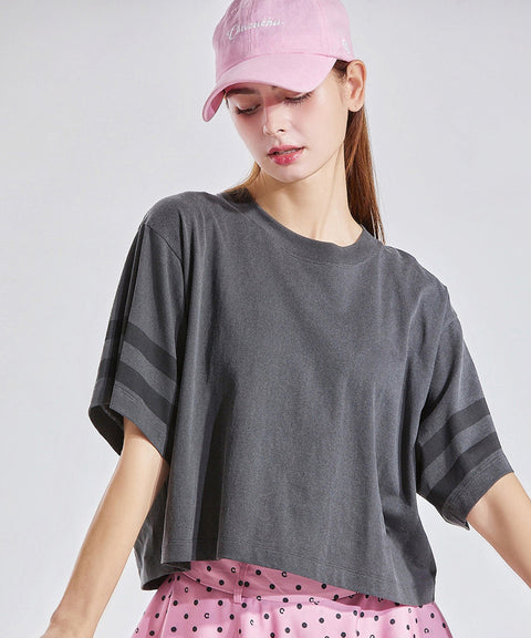 CHUCUCHU Line Overfit Short Sleeve Top - Charcoal