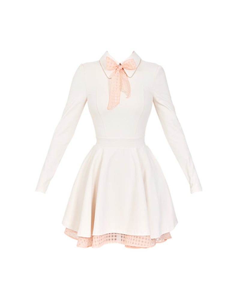 J.Jane Classic Color Contrast Ribbon Flared Dress - Cream