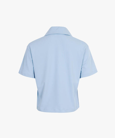 CREVE NINE: Logo Block Zip-Up T-Shirt - Sky Blue