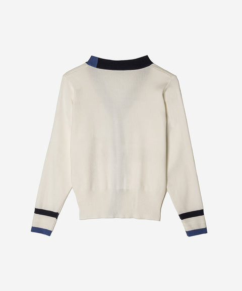 OBER Golf Sleeve Point V-Neck Cardigan - Ivory