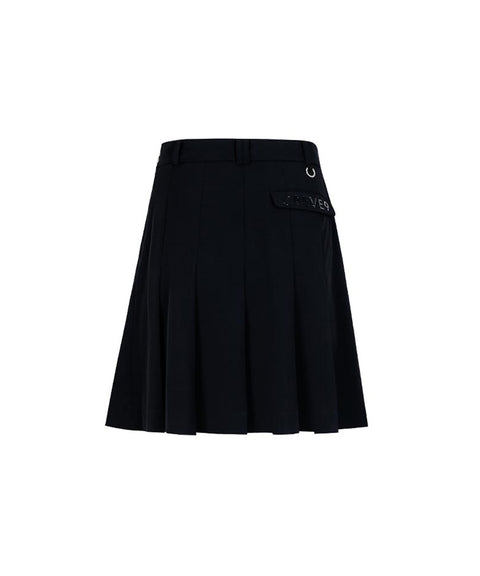 CREVE NINE: Capri Flower Midi Pleated Skirt - Black