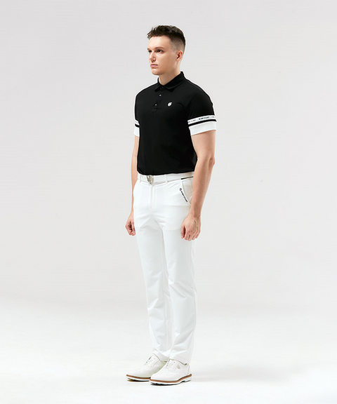 HENRY STUART Men's Sleeve Point Collar T-Shirt - Black