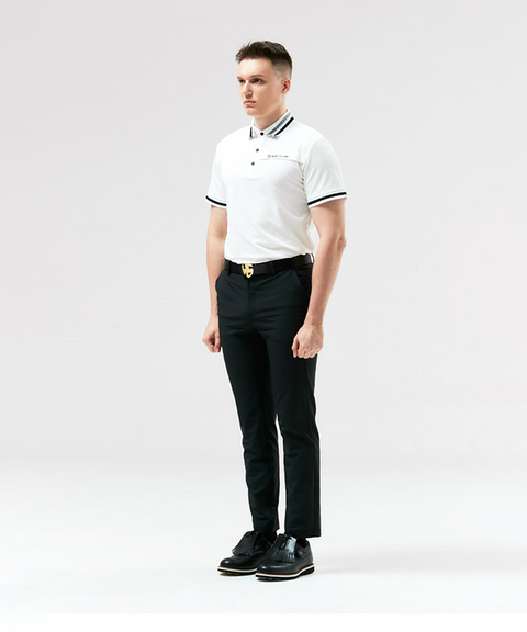 HENRY STUART Men's Color Combination Collar T-Shirt - White