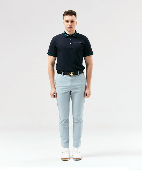 HENRY STUART Men's Color Combination Collar T-Shirt - Navy