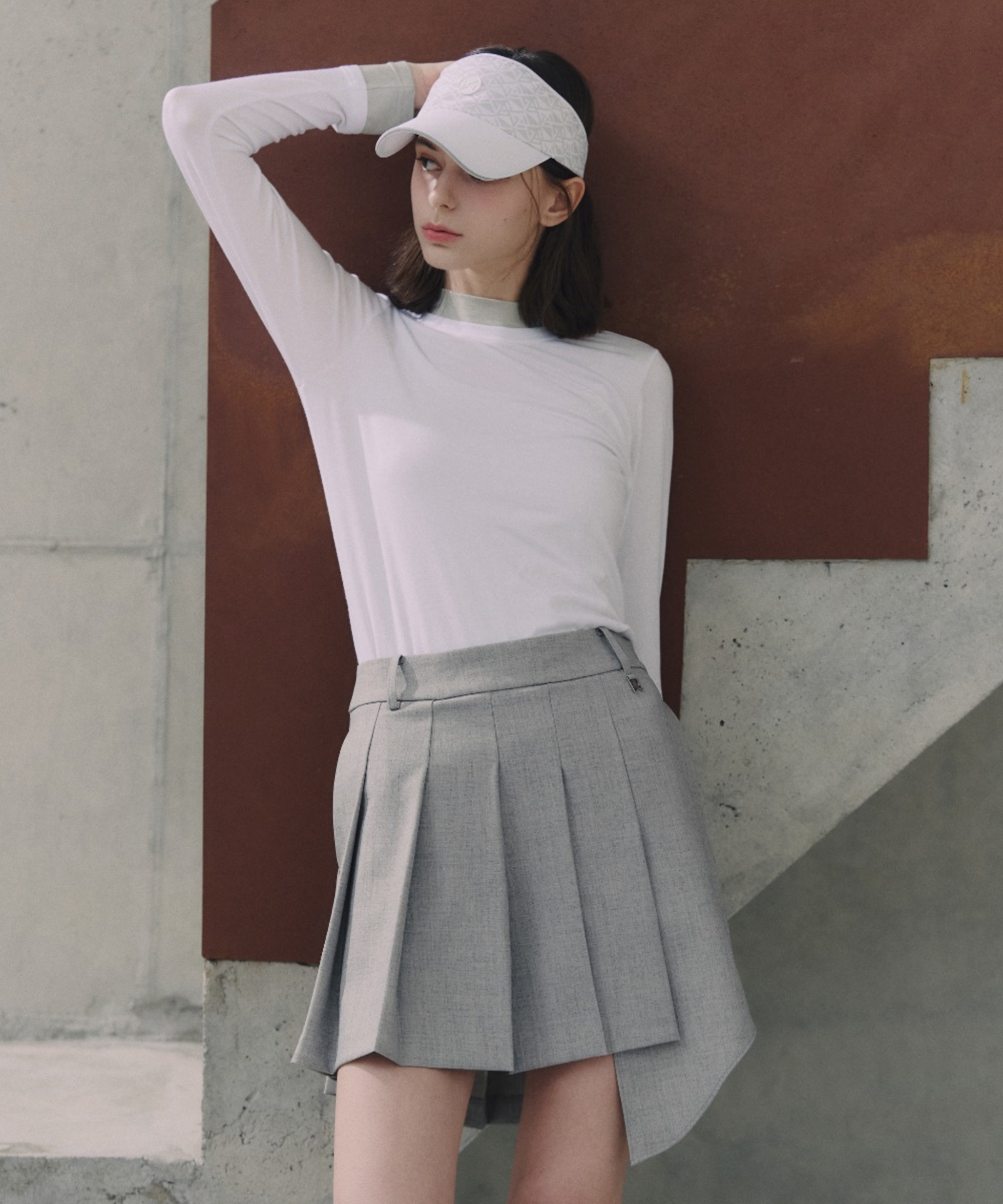 BERMUDA GRASS Unbalanced Wool Pleated Skirt