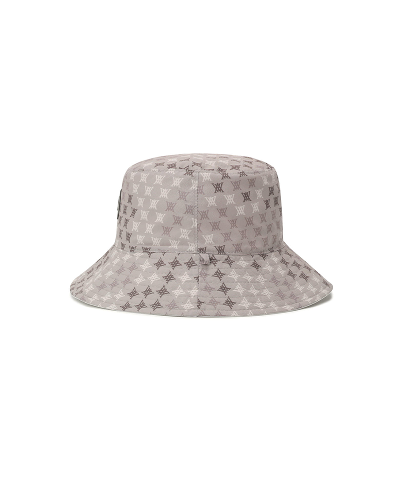 White logo mosaic reversible bucket golf hat, back view