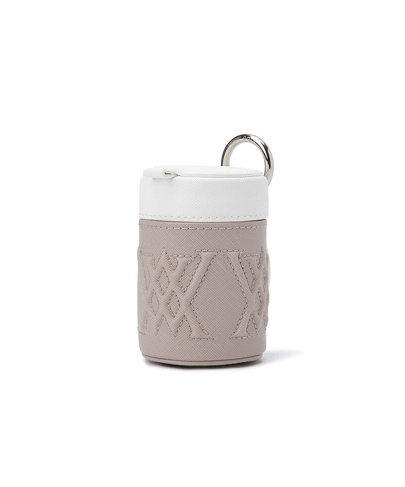 Beige color block two ball golf case, side view
