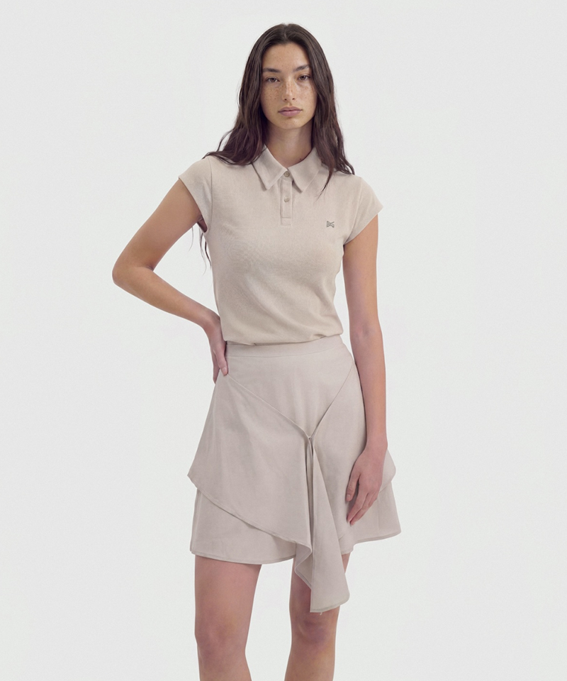 BERMUDA GRASS Basic Cap Sleeve PK T-shirt - Beige