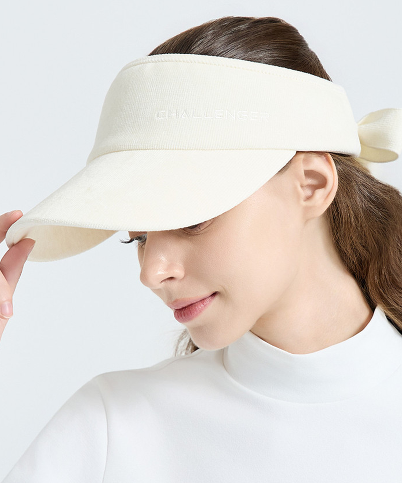 Challenger Women's Corduroy Ribbon Detachable Sun Visor - Cream