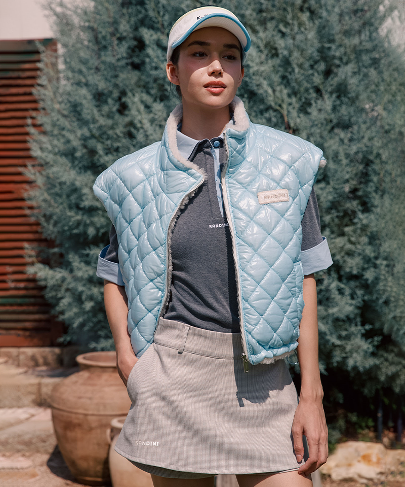 KANDINI Reversible Quilted Puffer Vest - Blue/Ivory