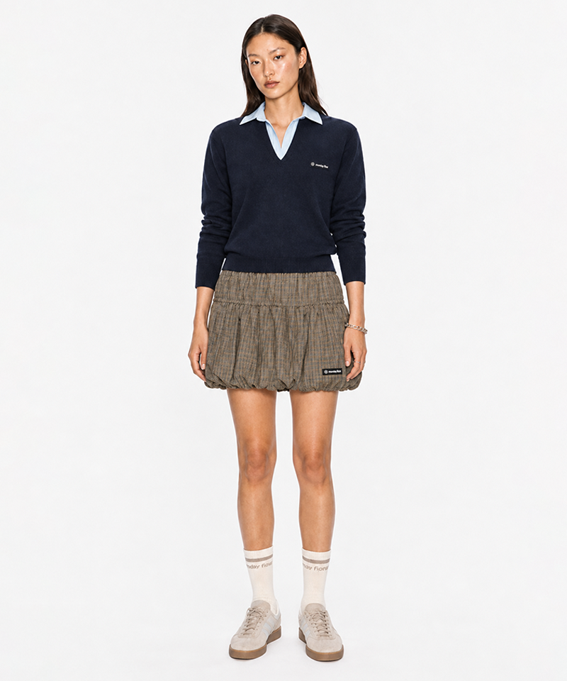 Monday Flow Balloon Check Skirt - Brown