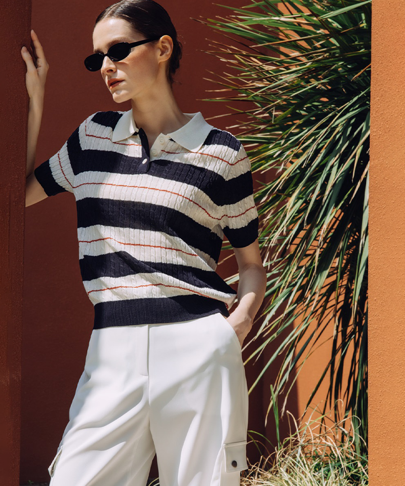 OBER Golf Classic Cable Stripe Knit - Black
