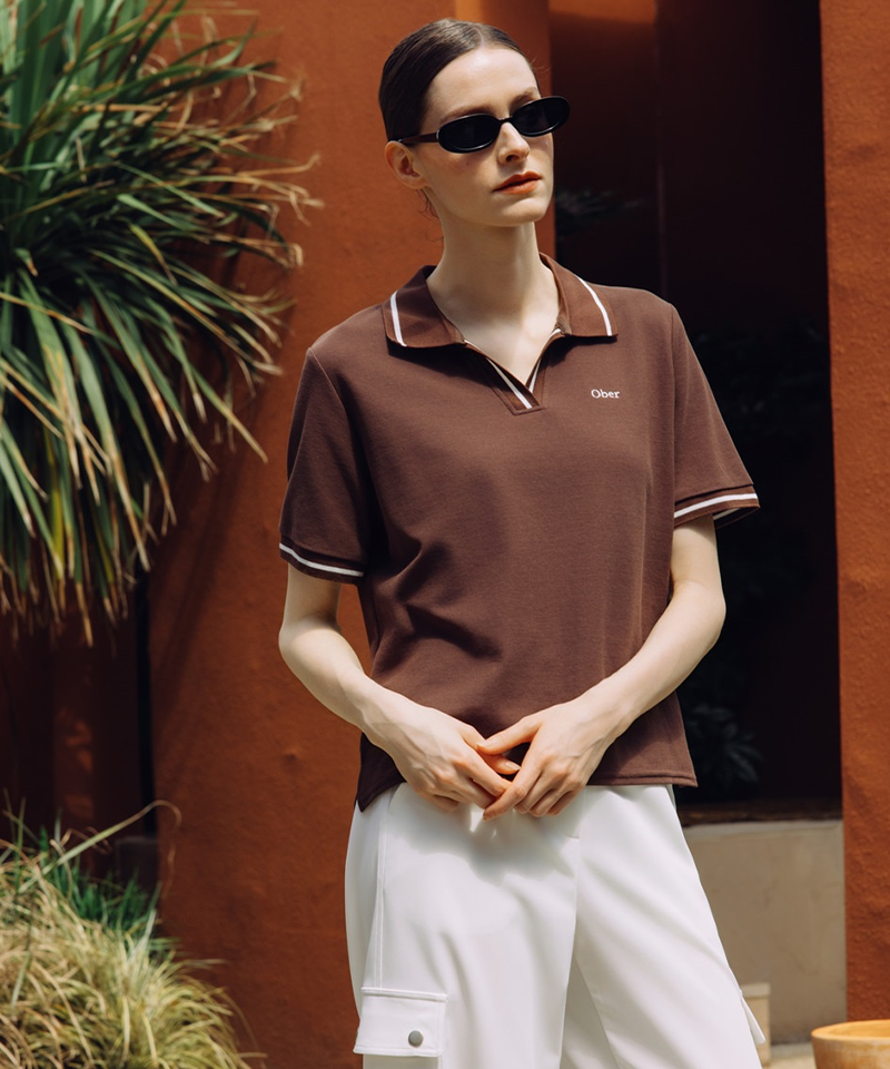 OBER Golf Classic Color Block PK Top - Brown