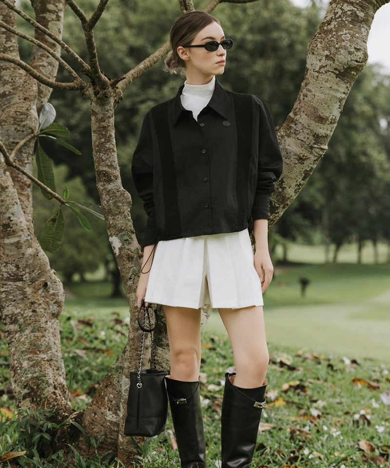 OBER Golf Knit Line String Shirt - Black