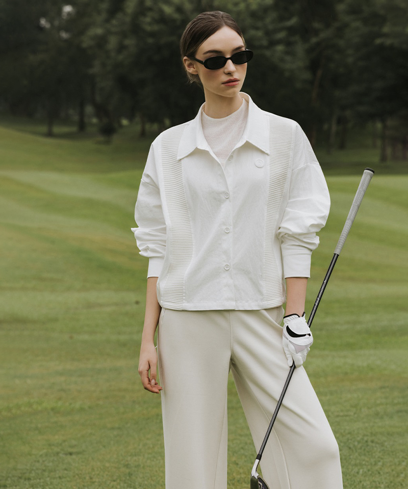 OBER Golf Knit Line String Shirt - White