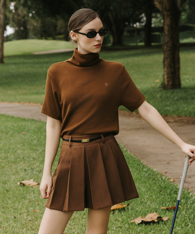OBER Golf Soft Turtleneck Knit Top - Brown