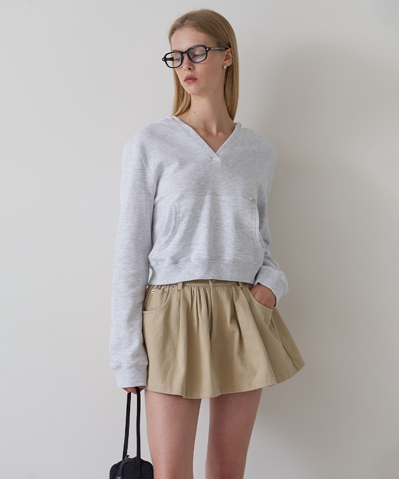 PIV'VEE V Neck Hooded Sweatshirt - Snow Gray