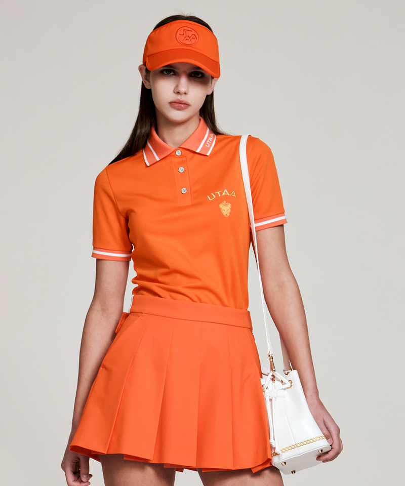 UTAA Women's Prism Golden Panter OutPocket Pleats Skirt - Orange
