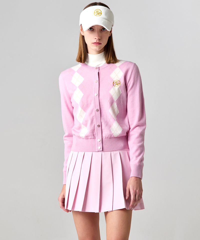 UTAA Women's Argyle Wool Blended Knit Cardigan - Light Pink