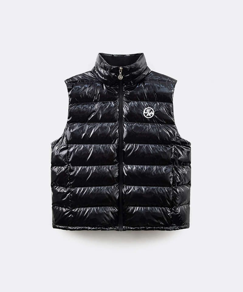 UTAA Men's Glossy Color Hood Down Vest - Black